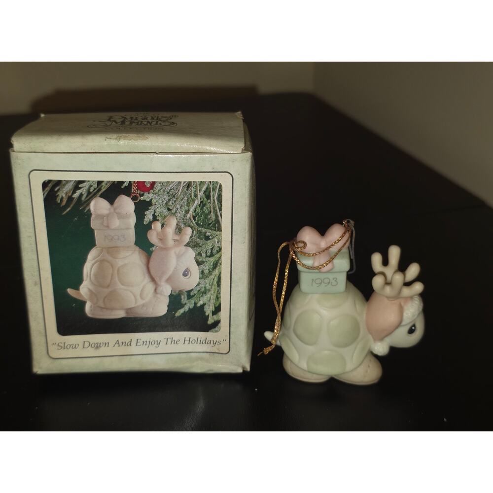 Precious‎ Moments 520489 1993 Christmas Ornament Turtle Reindeer Holiday Decor